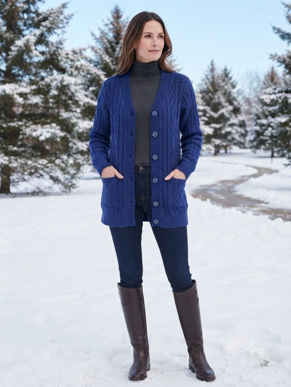 Denim & Co. Blue Cable Knit Longline Cardigan Sweater